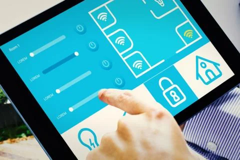 Composite image of man using tablet pc Illustrazione stock