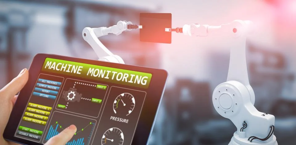 Composite image of man using tablet pc 3d Stock Photos