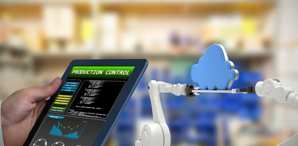 Composite image of man using tablet pc Stock Photos