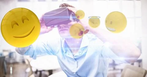 Composite image of man using virtual reality Stock Photos