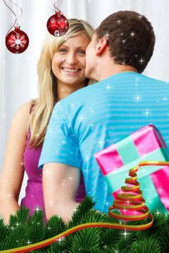 Composite image of man wait one kiss from his girlfriend Stock Illustration
