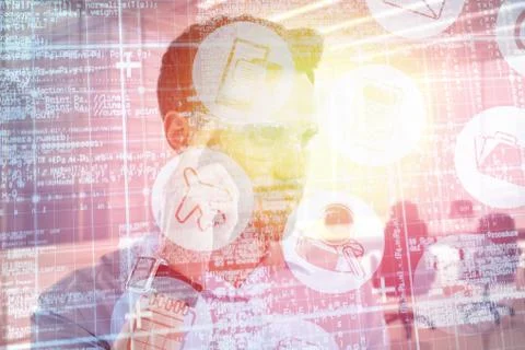 Composite image of man wearing smart watch and protective eyewear 3d 스톡 사진