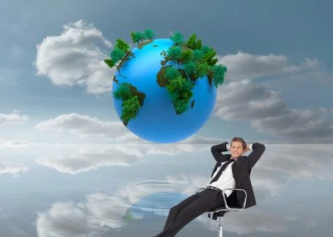 Composite image of manager relaxing in office with team in background Stock Illustration