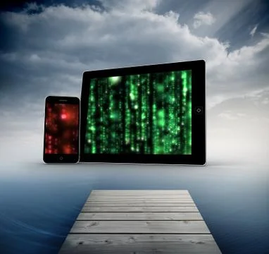 Composite image of matrix on tablet and smartphone screens Stock Illustration