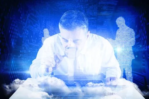 Composite image of mature businessman examining with magnifying glass 스톡 일러스트
