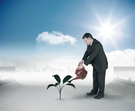Composite image of mature businessman using watering can Stock Illustration