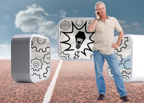 Composite image of mature man talking on his cellphone Ilustración de archivo