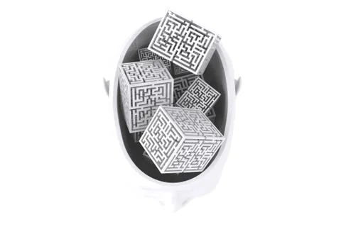 Composite image of maze brain in head 스톡 일러스트