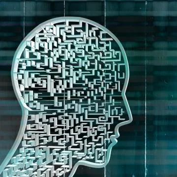Composite image of maze brain in head Stock Illustration