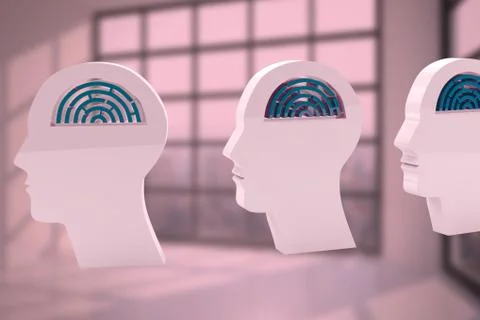 Composite image of maze brains in side profile heads Ilustración de archivo