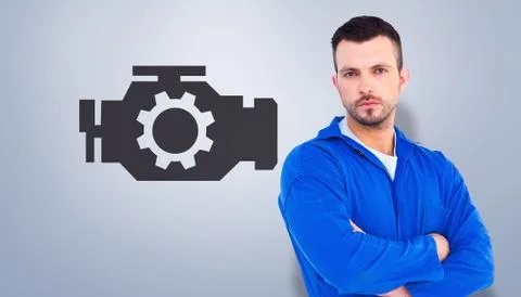 Composite image of mechanic standing arms crossed Stock Illustration