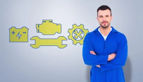 Composite image of mechanic standing arms crossed Stock Illustration