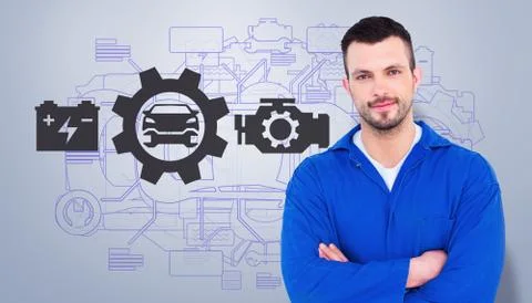 Composite image of mechanic standing arms crossed Stock Illustration
