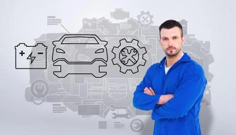 Composite image of mechanic standing arms crossed Stock Illustration