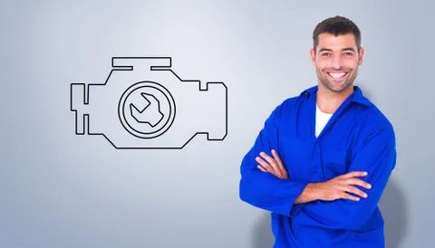Composite image of mechanic standing arms crossed on white background Stock Illustration