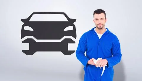 Composite image of mechanic wiping hands with cloth Stock Illustration