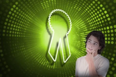 Composite image of merit badge and casual thinking man Stock Illustration