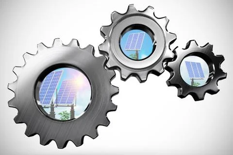 Composite image of metal cogs and wheels connecting Stock Illustration