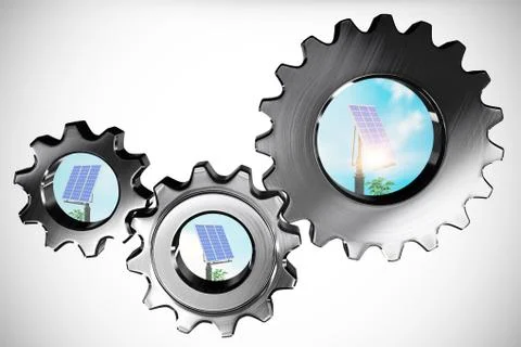 Composite image of metal cogs and wheels connecting Stock Illustration