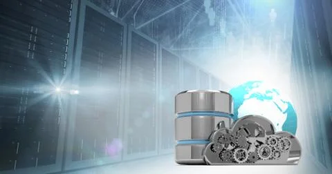 Composite image of metallic cloud and earth with hard drive symbol Stock Illustration