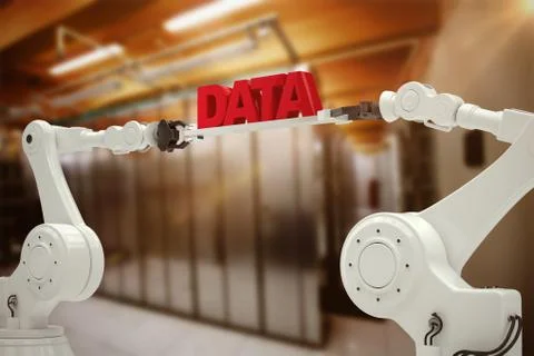 Composite image of metallic robotic hands holding red data message Stock Photos