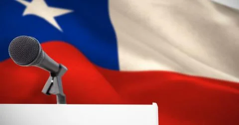 Composite image of microphone on podium Stock Photos