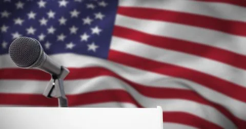 Composite image of microphone on podium Stock Photos