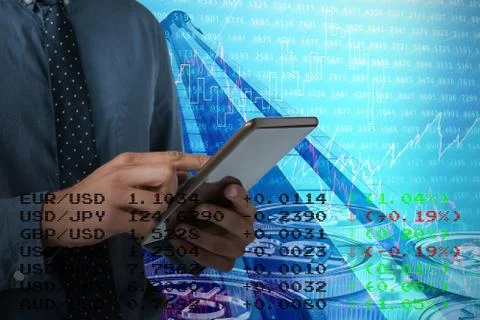 Composite image of mid-section of business man using a tablet Stock Photos
