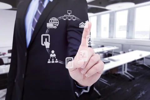 Composite image of mid section of businessman pointing something up Stock Illustration