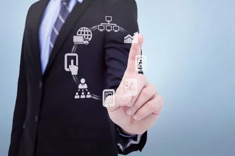 Composite image of mid section of businessman pointing something up Stock Illustration