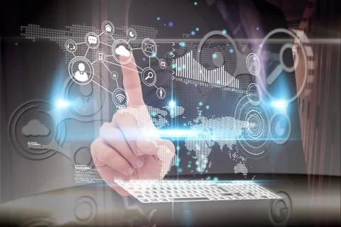 Composite image of mid section of businessman pointing something up Illustrazione stock