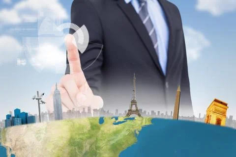 Composite image of mid section of businessman pointing something up Stock Illustration