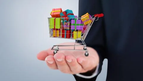 Composite image of mid section of a businessman with hands out Stock Illustration