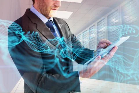 Composite image of mid section of a businessman using digital tablet Stock Illustration