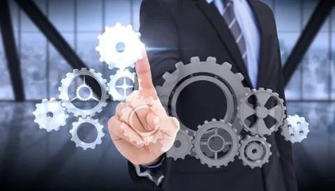 Composite image of mid section of businessman pointing something up イラスト素材