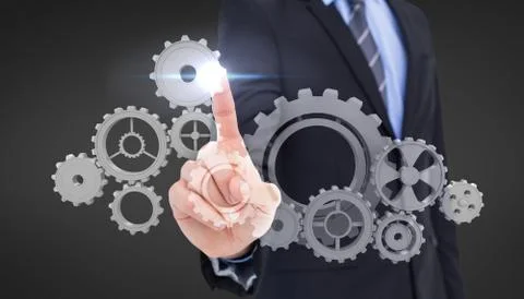 Composite image of mid section of businessman pointing something up Illustrazione stock