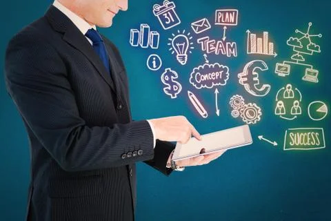 Composite image of mid section of a businessman with arms out Stock Illustration