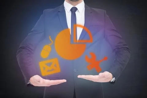 Composite image of mid section of a businessman holding something 스톡 일러스트