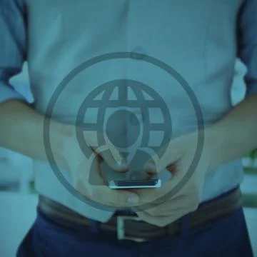 Composite image of mid section of businessman using mobile phone Illustrazione stock