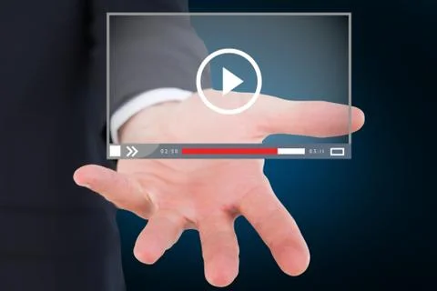 Composite image of mid section of a businessman with hands on a table 3d Stock Photos