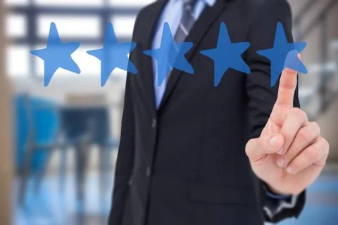 Composite image of mid section of businessman pointing something up Foto stock