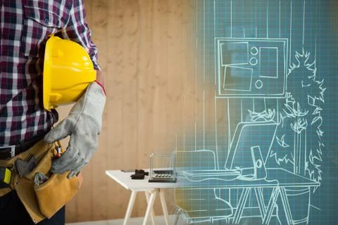 Composite image of mid-section of construction worker Foto stock