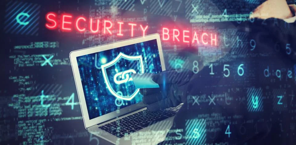 Composite image of mid section of female hacker using laptop and credit card Illustrazione stock