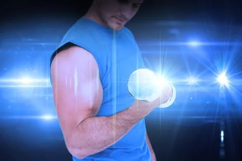 Composite image of mid section of a fit young man exercising with dumbbells Stock Illustration