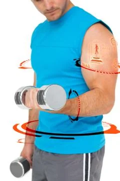 Composite image of mid section of a fit man exercising with dumbbells Stock Illustration