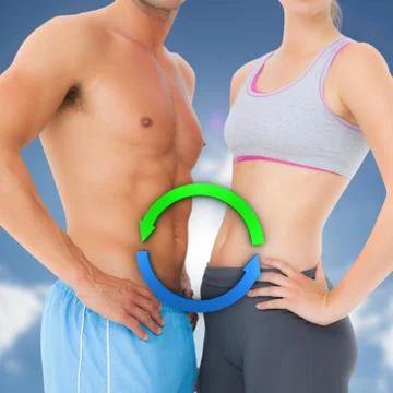 Composite image of mid section of a fit young couple Illustrazione stock