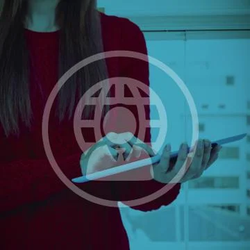 Composite image of mid section of a hipster woman using her tablet Illustrazione stock