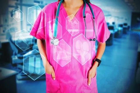 Composite image of mid section of nurse with stethoscope Stock Photos