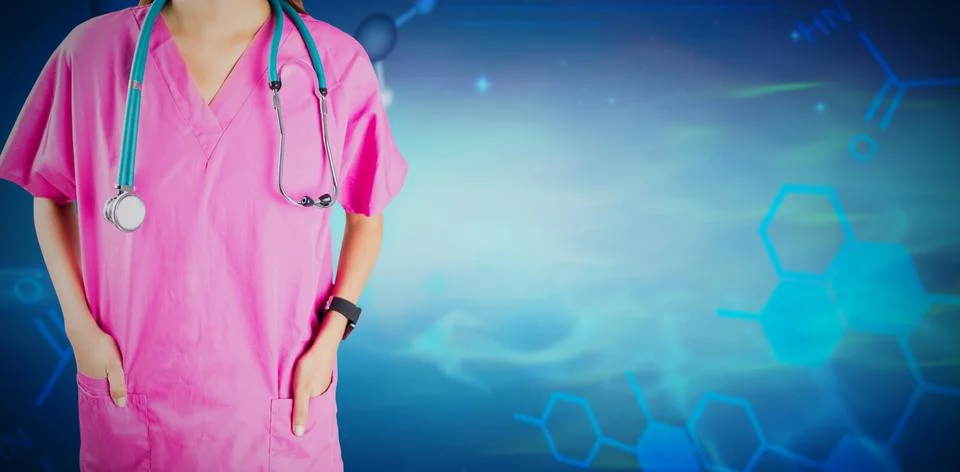 Composite image of mid section of nurse with stethoscope Stock Photos