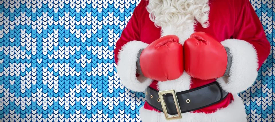 Composite image of mid section of santa with boxing gloves Stock Photos